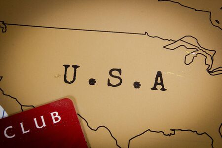 Traveler Club Card on a background map of the USAの写真素材