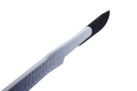 Medical surgical scalpel on a white backgroundの写真素材