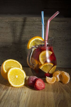 Sangria on wine with a variety of fruitsの写真素材