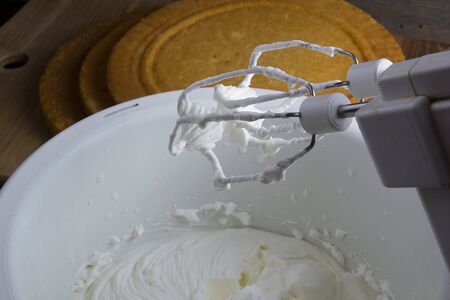 Close-up of whipped cream in a mixer
