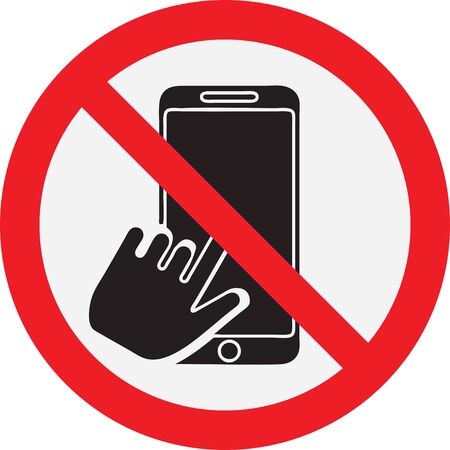 Symbol prohibition to take a selfie. Red ban circle with a phone in handのイラスト素材