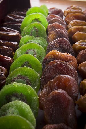 A varied mix of multi-colored dried fruitsの写真素材