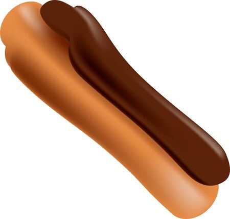 Eclair with a cream covered with chocolate icing. Vector illustration.のイラスト素材