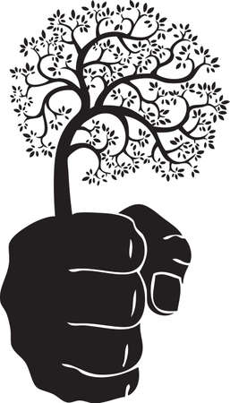 Poster hand is holding the tree, vector illustrationのイラスト素材