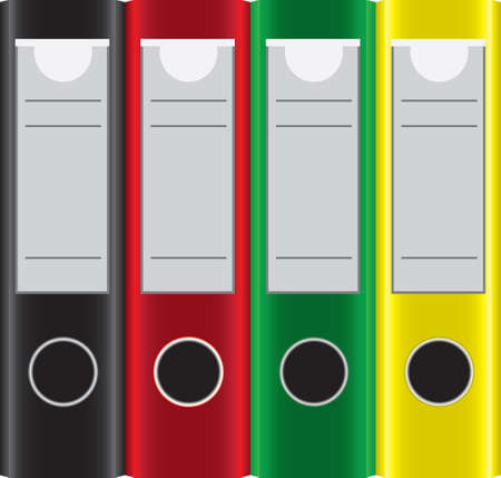 Folders for office documents with accompanying labels on the spinesのイラスト素材