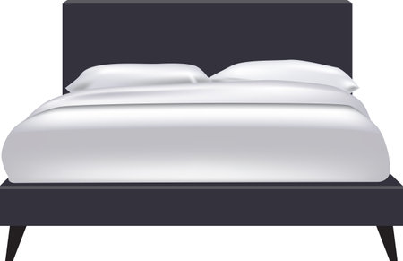 King size bed with duvet and pillowsのイラスト素材