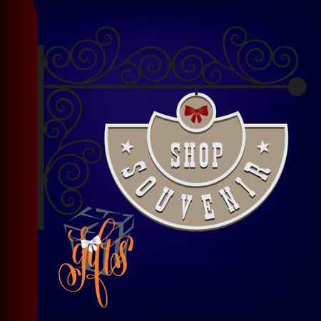 Street sign for business souvenir shop. Vector illustration.のイラスト素材