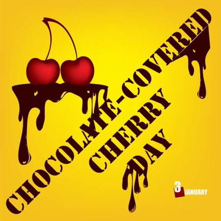 Chocolate-Covered Cherry Day poster on yellowのイラスト素材