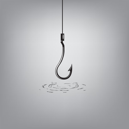 Empty fishing hook over diverging water wavesのイラスト素材