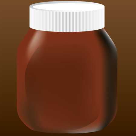 A glass jar with chocolate paste closed with a white plastic lidのイラスト素材