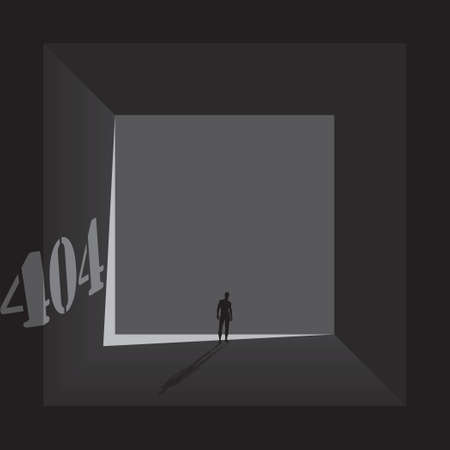 Page 404 error design with human outline in tunnel