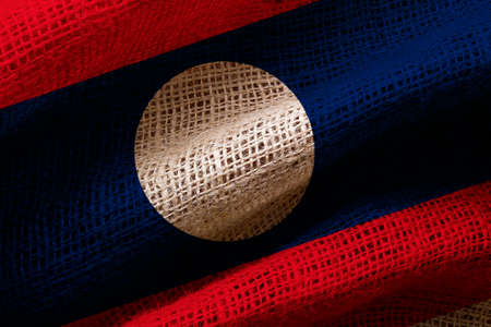 Close-up photograph of the flag of Laosの写真素材
