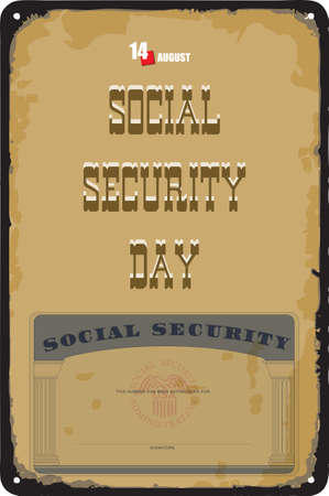 Old vintage sign to the date - Social Security Day. Vector illustration for the holiday and event in august.のイラスト素材