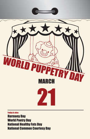 Old style multi-page tear-off calendar for March - Puppetry Dayのイラスト素材