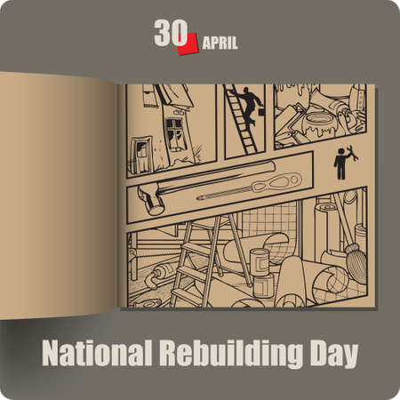 Album spread with a date in April - National Rebuilding Dayのイラスト素材
