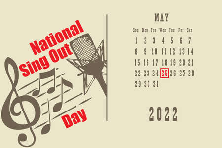 Calendar page with a calendar grid by dates for a holiday event - National Sing Out Dayのイラスト素材