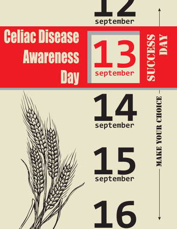 Make your choice and choose Celiac Disease Awareness Day in september. Vector poster.のイラスト素材