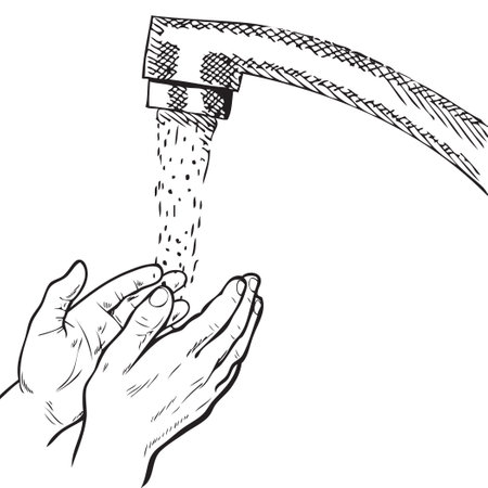 Washing hands under running tap water. Vector illustrationのイラスト素材