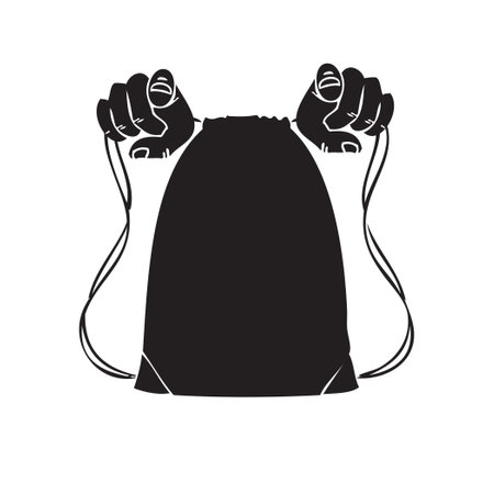 Hands tighten the ties at the bag. Vector illustration..のイラスト素材