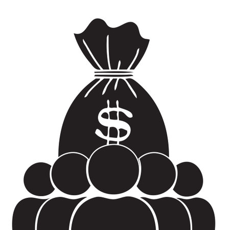 Shareholders on the background of a bag of money. Vector illustration.