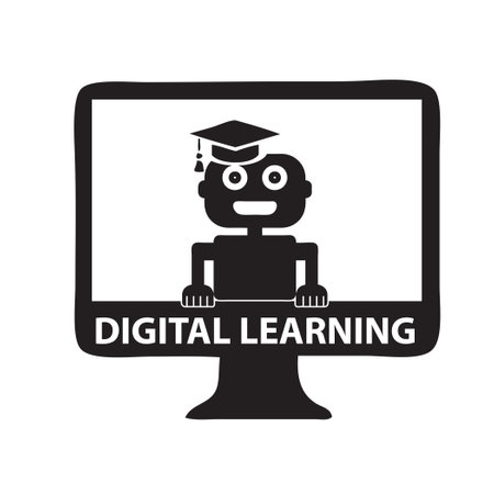 Robot in an academic cap on a computer screenのイラスト素材