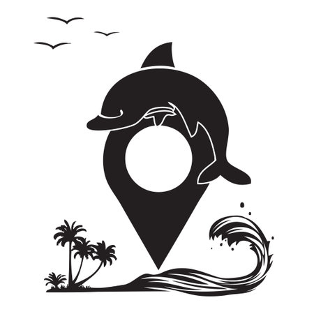 Pointer for map of dolphin habitat. Vector illustration.のイラスト素材