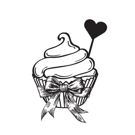 Cupcake tied with a gift ribbon and prepared as a giftのイラスト素材