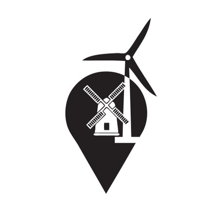Symbol focused on windmills and wind turbines. Vector illustration.のイラスト素材