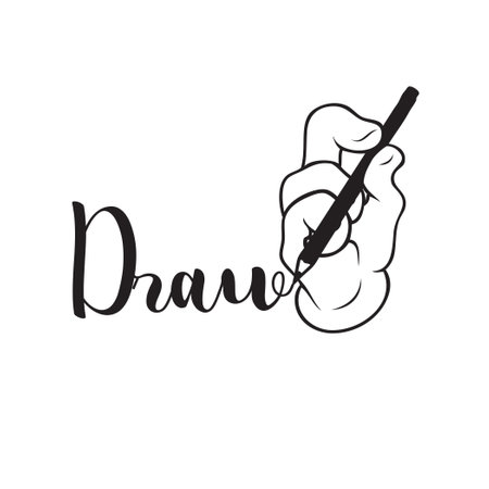 Hand with pencil and text Draw. Vector.のイラスト素材