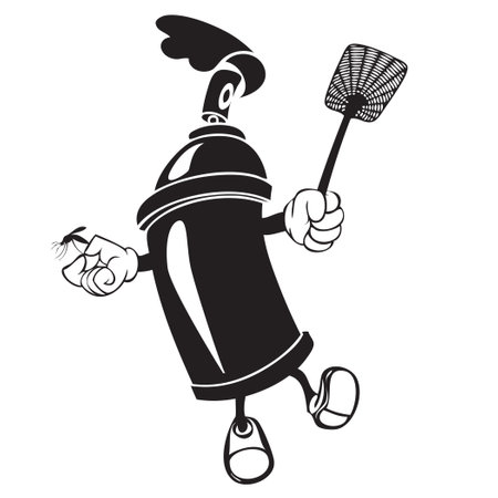 Insect Repellent with a fly swatter in hand sprays spray from a spray bottleのイラスト素材