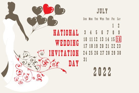 Calendar page with a calendar grid by dates for a holiday event - National Wedding Invitation Dayのイラスト素材