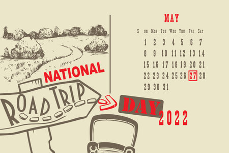 Calendar page with a calendar grid by dates for a holiday event - National Road Trip Dayのイラスト素材