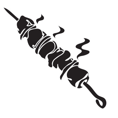 Shish kebab on a skewers with smoke rising from it.のイラスト素材