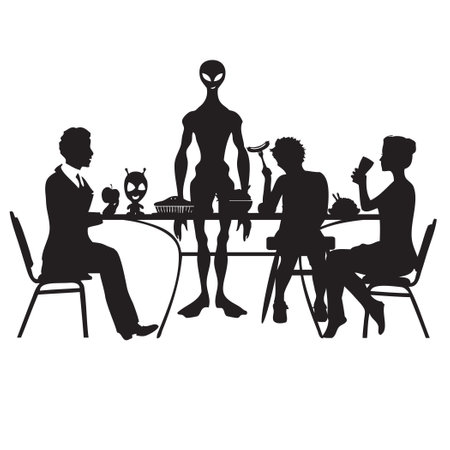 The family invited aliens to dinnerのイラスト素材