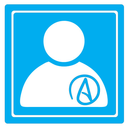 Blue square with a person in the center road symbol atheist