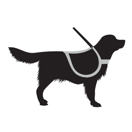 Guide dog in a special harness. Vector illustrationのイラスト素材