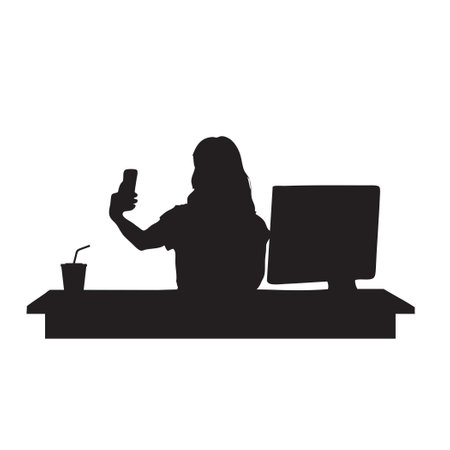 Girl vlogger is recording on a mobile phoneのイラスト素材
