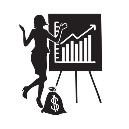 Woman with Financial Awareness on the background of a chart with a bag of moneyのイラスト素材