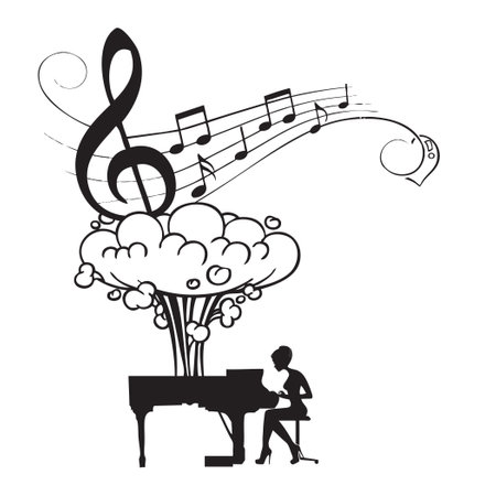 The girl at the piano plays Strange Musicのイラスト素材