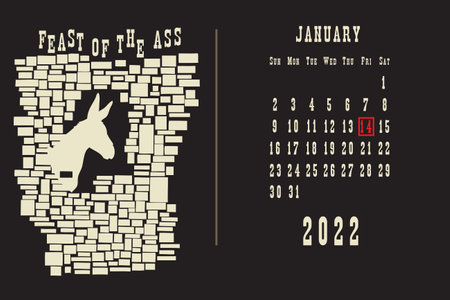 Standard postcard page with calendar dates January 2022 - Feast of the Assのイラスト素材