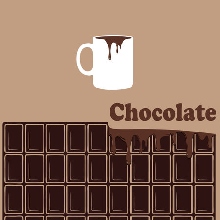 Sweet delicacy poster with chocolate bar and hot chocolate in a cupのイラスト素材
