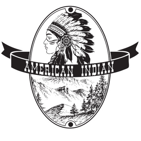 Oval medallion with American Indian themeのイラスト素材