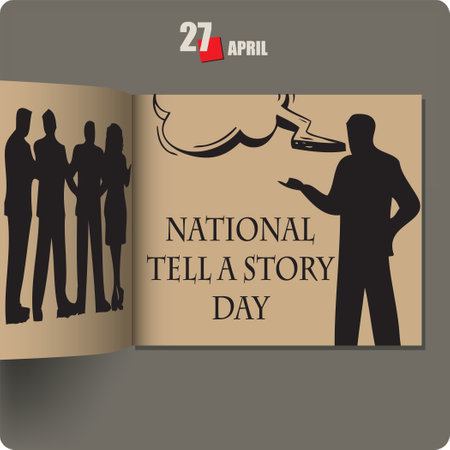 Album spread with a date in April - National Tell a Story Dayのイラスト素材