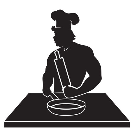 Chef at work with work accessories. Vector illustrationのイラスト素材