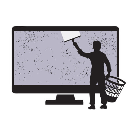 Vector illustration Man Cleaning Virtual Desktopのイラスト素材