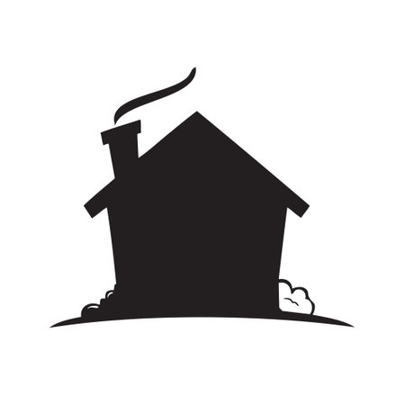 Silhouette of a house on a hill with a chimneyのイラスト素材