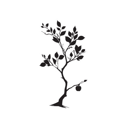 Vector illustration of an Apple Tree with a single apple on a branch.のイラスト素材
