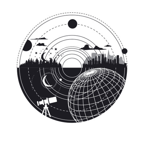Illustration of the rotation of the earth in diagram formatのイラスト素材