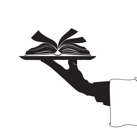 The waiter on a tray serves an open bookのイラスト素材