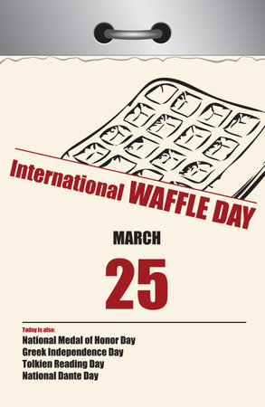 Old style multi-page tear-off calendar for March - International Waffle Dayのイラスト素材